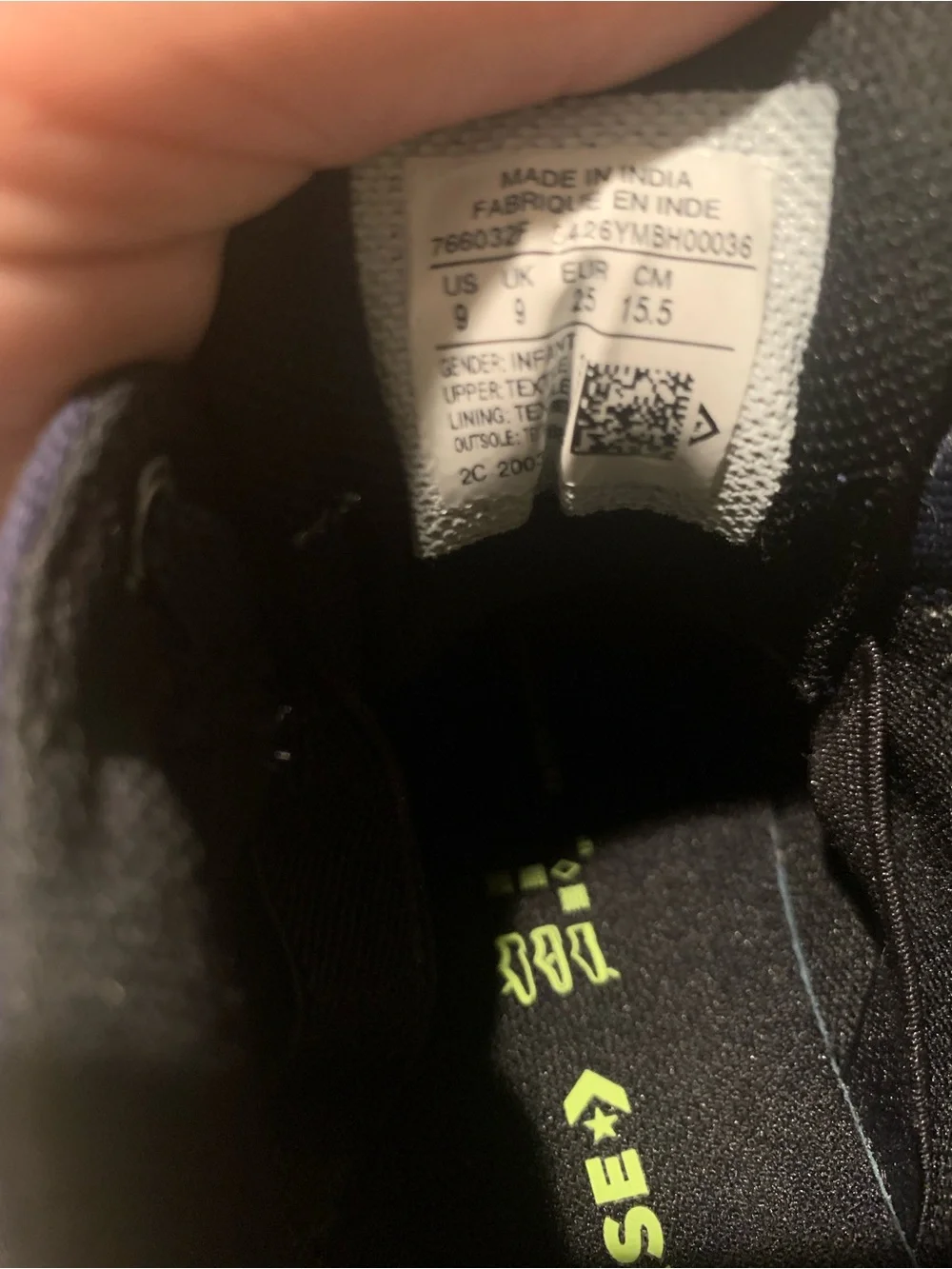 Converse Kids Navy and Neon Green Mid-Top Canvas Sneakers size 9 toddler